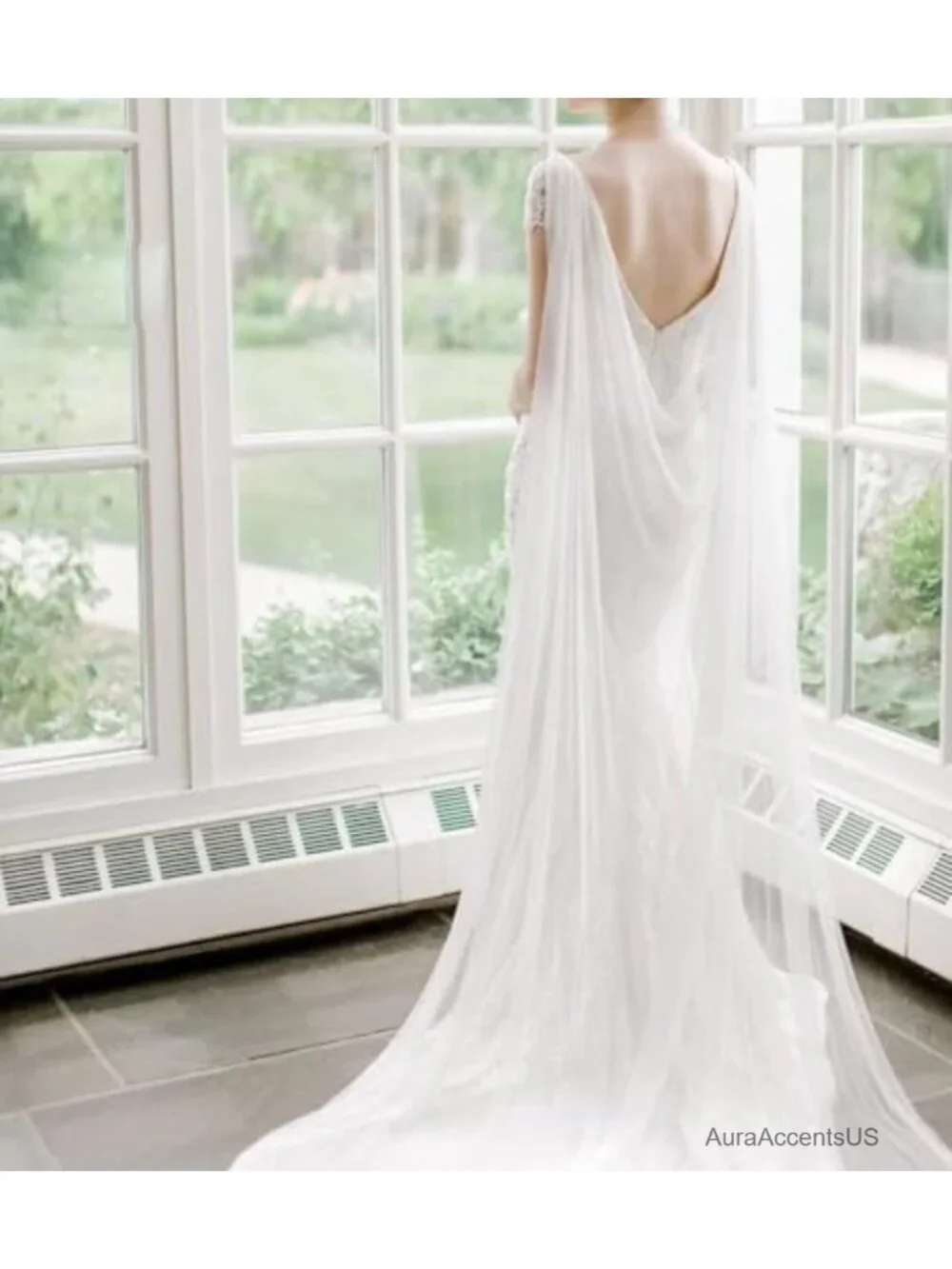 Cathedral bridal cape veil long tulle wedding shawl